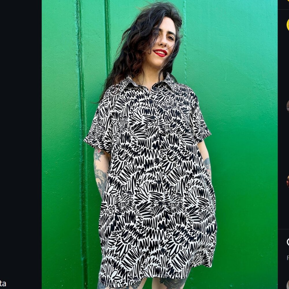 Nooworks Black and White ZigZag Linen Shirt Dress GUC 2X DESIGNER ABSTRACT